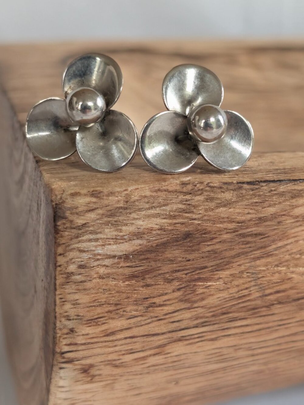 Vintage Silver Tone Floral Screw Back Earrings